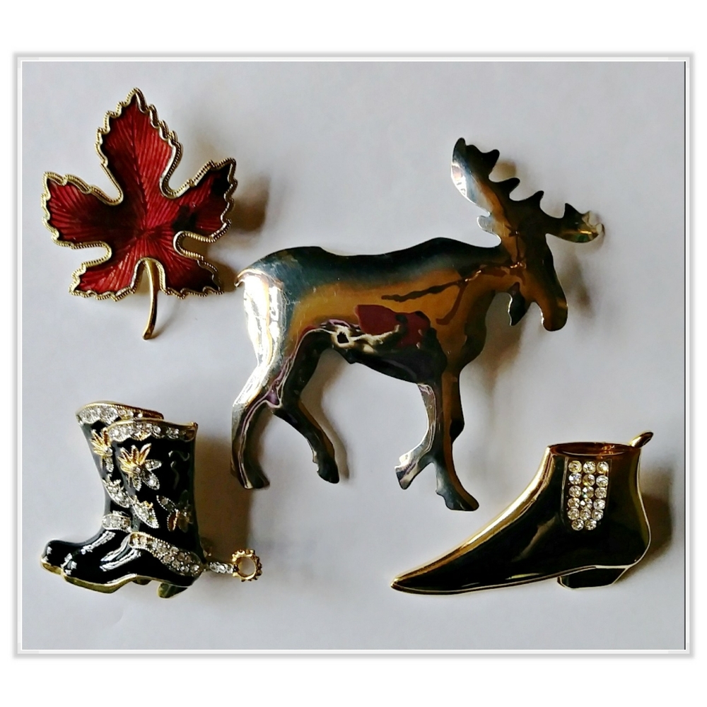 (4) Vintage Metal Brooches